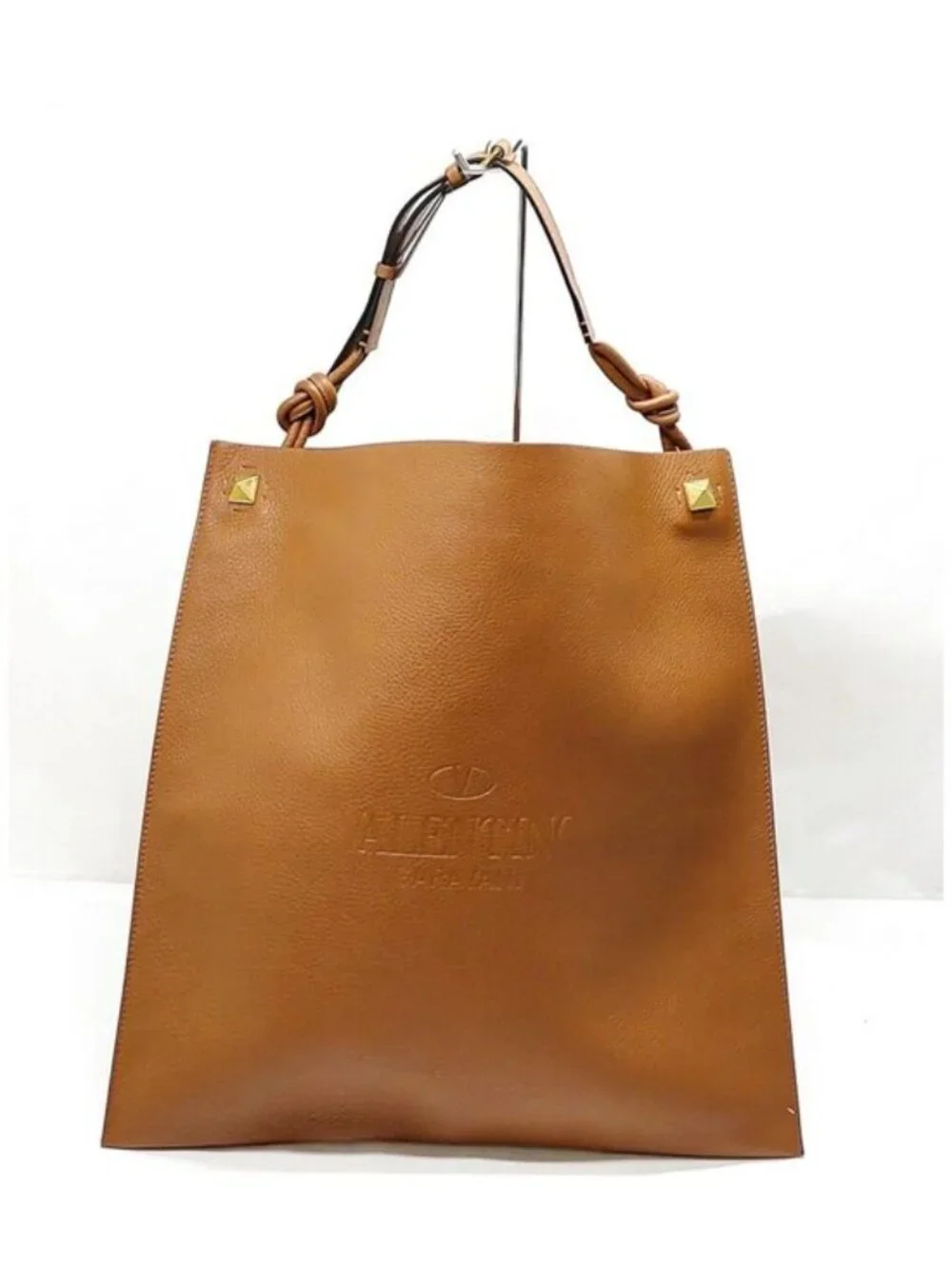 Authentic Valentino Garavani Brown Leather Shopper Tote Bag
